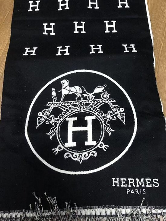 Hermes Jacquard Long Scarf Black - Picture 1 of 5